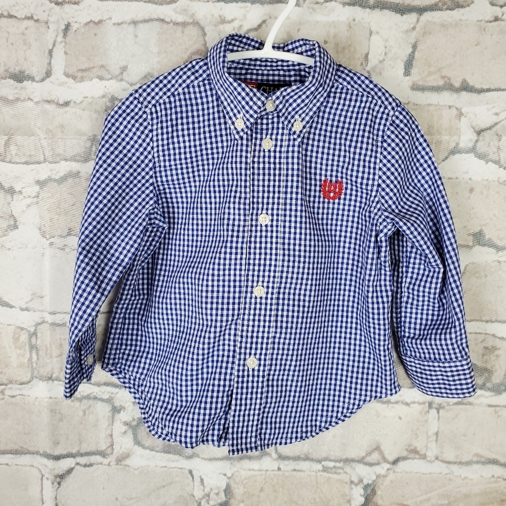 Chaps  Button Down Gingham Shirt 18M Blue White
